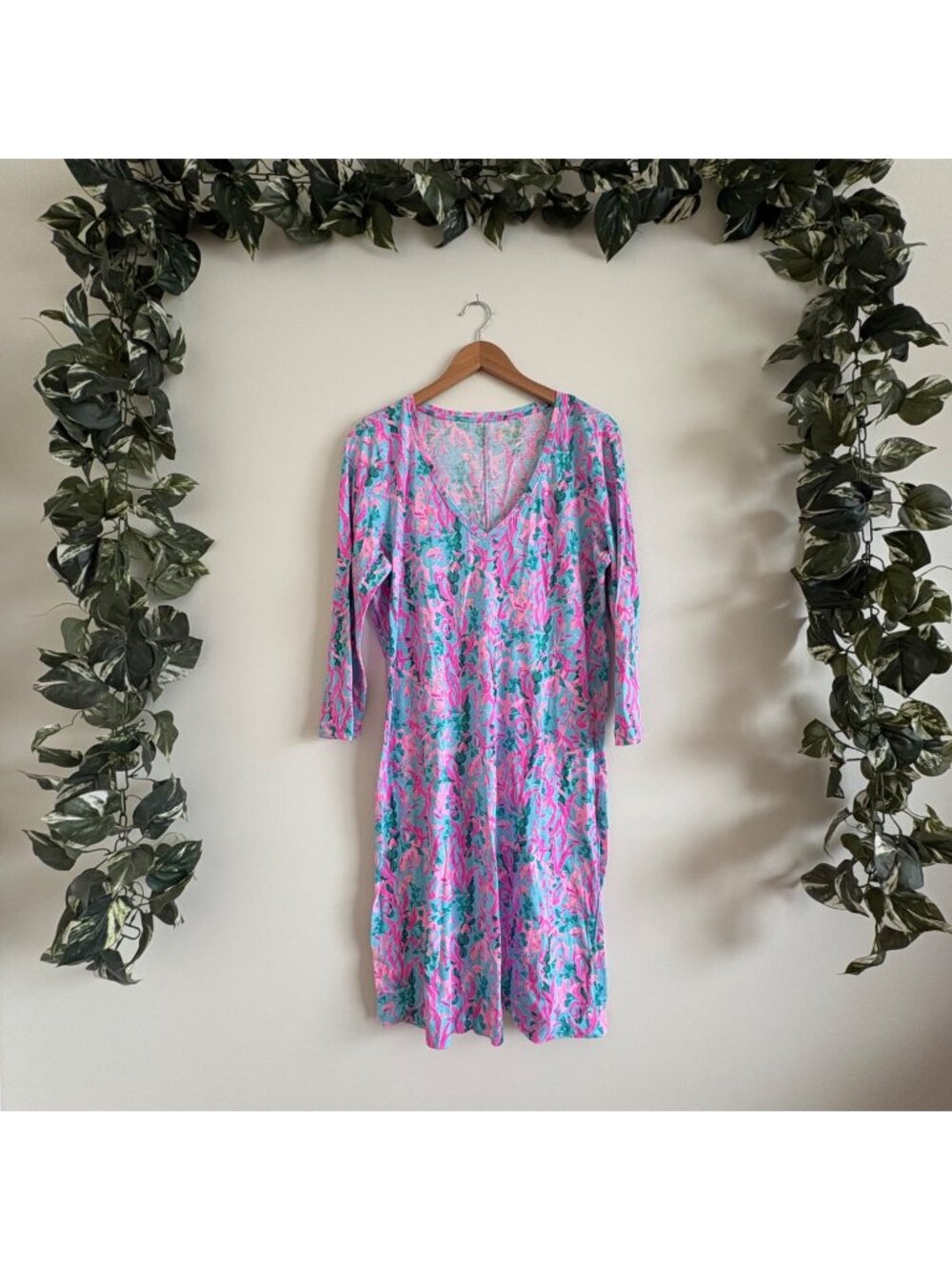 Lilly Pulitzer Tessa 3/4 Sleeveless Mid Length Dress Seaweed Samba Size L